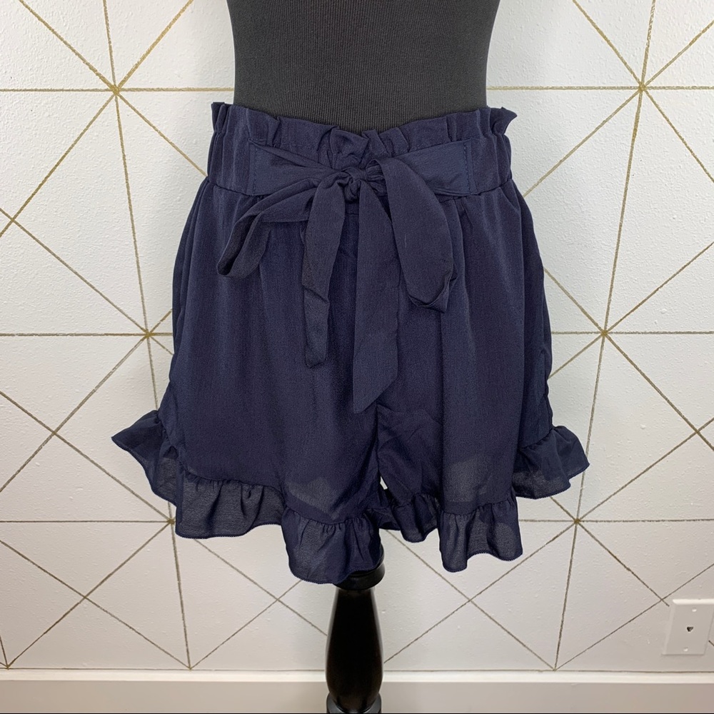 Shein Women’s Ruffle Hem Sheer Tie Front Paperpag Shorts L